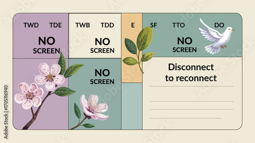 Disconnect to Reconnect Weekly Calendar – Nature-Inspired Design for Digital Detox and Mindful Screen-Free Days.