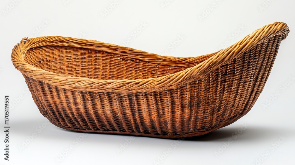 Obraz premium empty wicker basket against white background