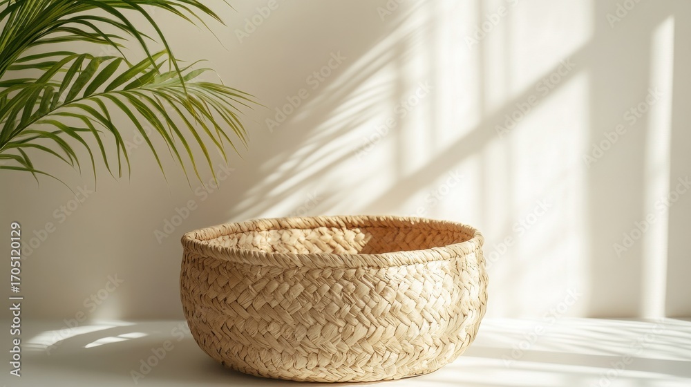 Fototapeta premium empty wicker basket against white background