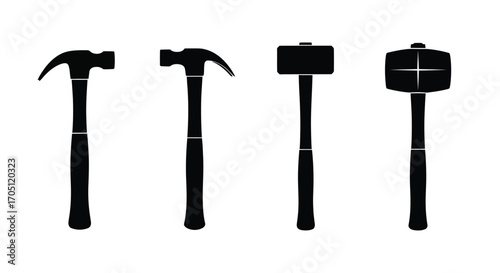 Collection of four diverse hammer silhouettes for construction and diy projects vector