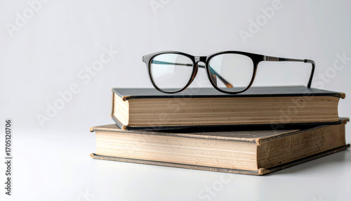 Classic Eyeglasses Resting on Two Old Books