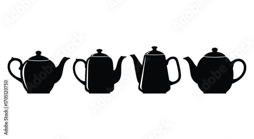 Collection of four vintage silhouettes of classic teapots for tea time and kitchen decor vector
