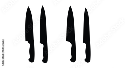 Two pairs of black chef knives arranged in parallel on a white surface ready for culinary tasks vector
