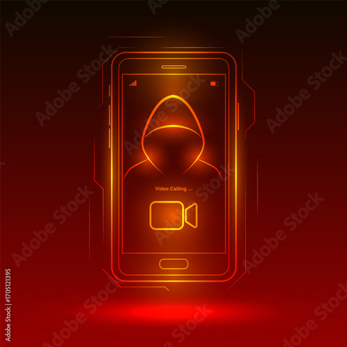 Scammer Video Call Vector Illustration and Smartphone Screen with Fraud, Scam and Phishing Alert