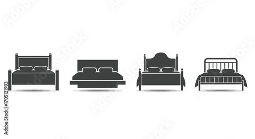 Collection of four distinct bed silhouettes demonstrating different styles and designs vector