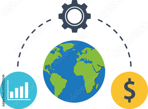 Global business growth driven by industry and finance concepts