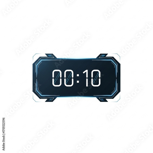 Digital countdown timer showing 10 seconds with futuristic illuminated border