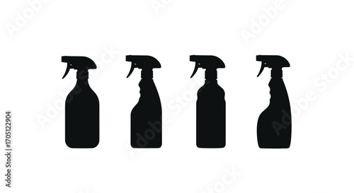 Four silhouettes of spray bottles for cleaning solutions and household products vector