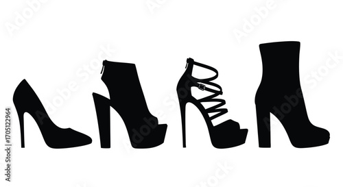 Collection of black high heel shoe silhouettes for fashion and style vector