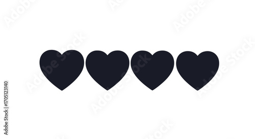 Four black heart shapes arranged horizontally on a ideal for romantic themes vector
