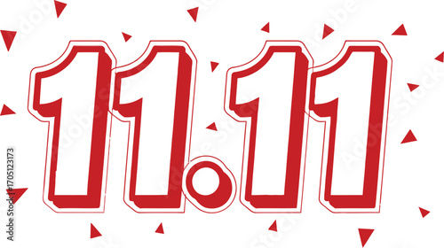 Festive 11.11 sale event with scattered red confetti and bold white numbers
