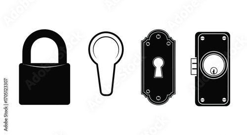 Security icons padlock keyhole door knob and lock for protection and access concepts vector
