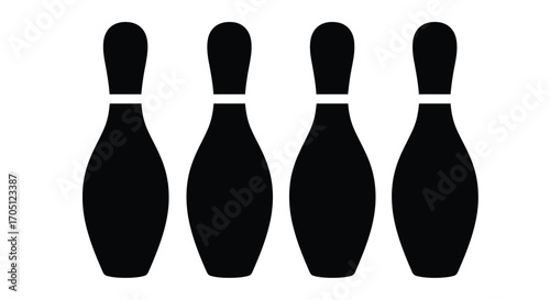 Four black bowling pins lined up together for a game of ten pin vector