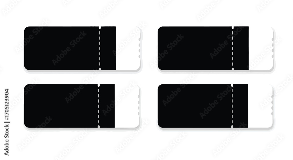 Obraz premium Four black movie tickets or event passes with white detachable stubs isolated vector