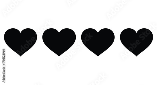 Four black hearts arranged horizontally symbolizing love and affection vector