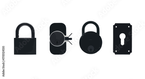 Collection of four distinct padlock and keyhole icons representing security and access control vector