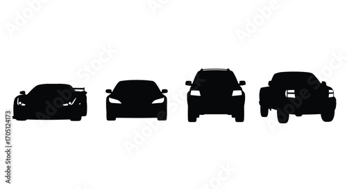 Four diverse car silhouettes displaying automotive variety and design from sports to suv vector
