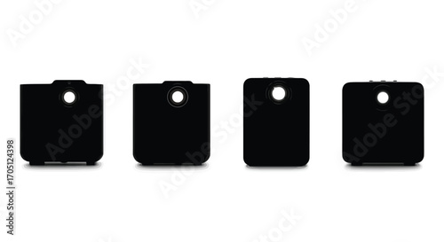 Four identical black square objects with a circular hole in the center in a row vector
