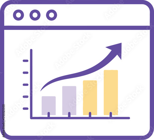 Digital dashboard displaying upward trending business growth chart with arrow pointing up