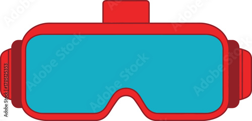 Vibrant red virtual reality headset with bright blue screen, symbolizing immersive technology and digital exploration.