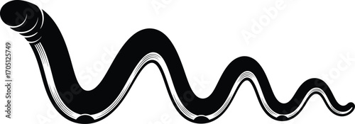 Sleek black wavy shape with metallic highlights on a white background