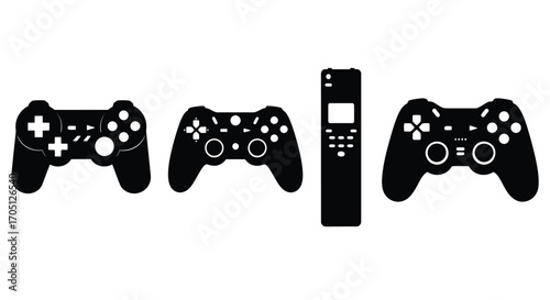 Collection of modern video game controllers and remote control silhouettes for gaming and technology concepts vector