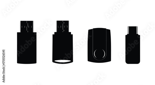 Four black silhouettes of different modern perfume bottles and atomizer sprays vector