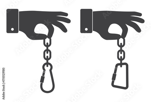 hand hold chain with steel carabiner clip icon