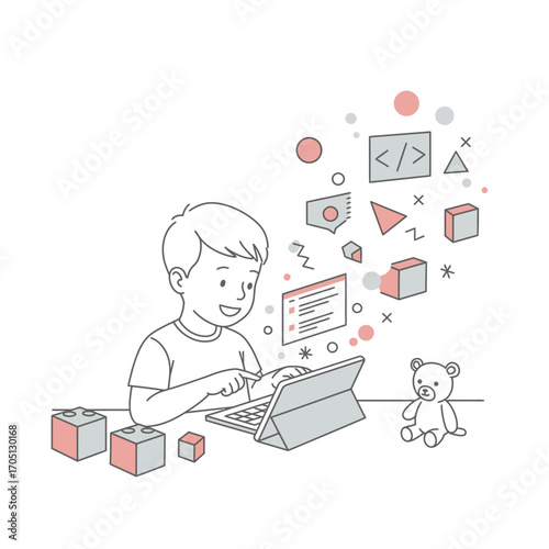 Empowering Young Learners: Engaging Kids in Digital Education & Coding Skills Vector Illustration