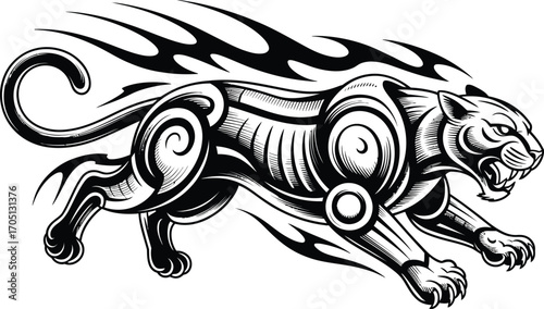 Black panther tribal tattoo style graphic animal wild