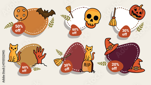 Halloween discount stickers with skull hat cat pumpkin broom