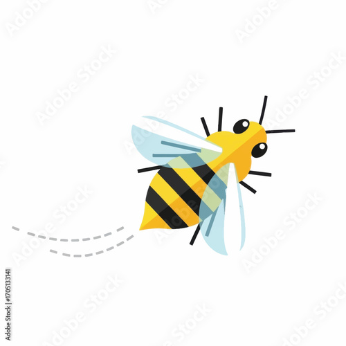 Cartoon Bee Flying with Dotted Flight Path Illustration.