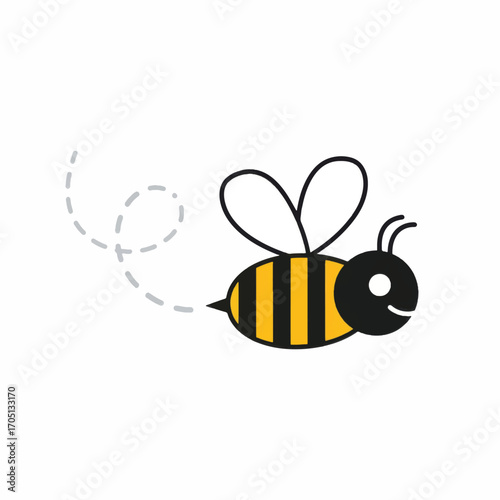 Cartoon bee flying with dotted trail cute insect illustration.