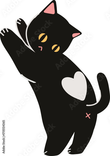 Playful Black Cat with Heart Patch