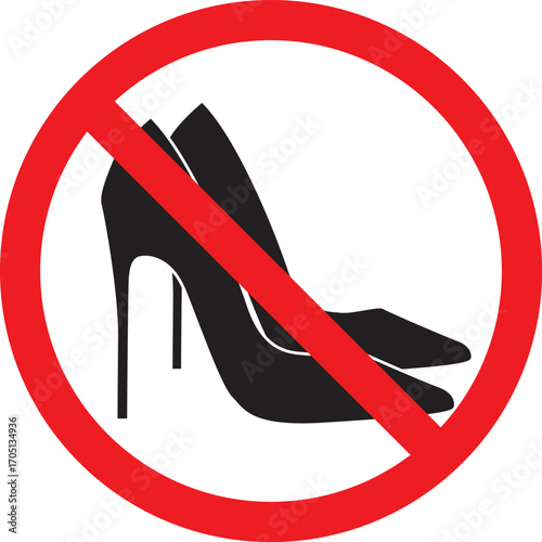 no high heels sign,
prohibited footwear icon,
heel ban warning graphic,
high heel restriction symbol
