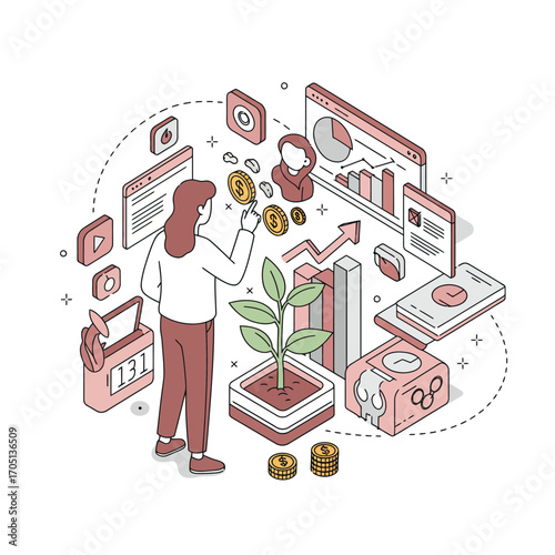Optimizing Financial Growth and Digital Investment Strategy Vector Illustration