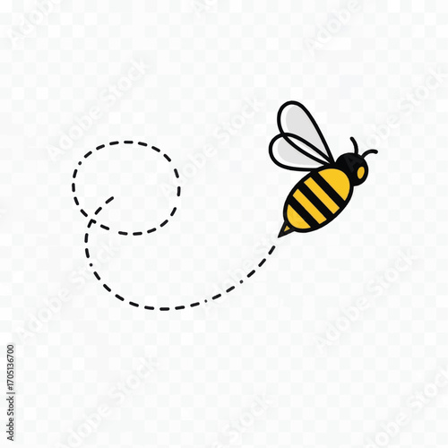Cartoon Bee Flying with Dotted Flight Path Illustration.