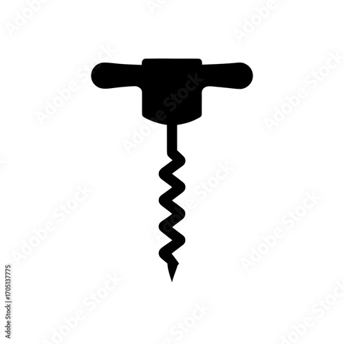 Illustration of a black corkscrew opener on transparent background silhouette