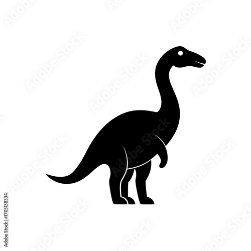 Silhouette of a long necked dinosaur art on transparent background