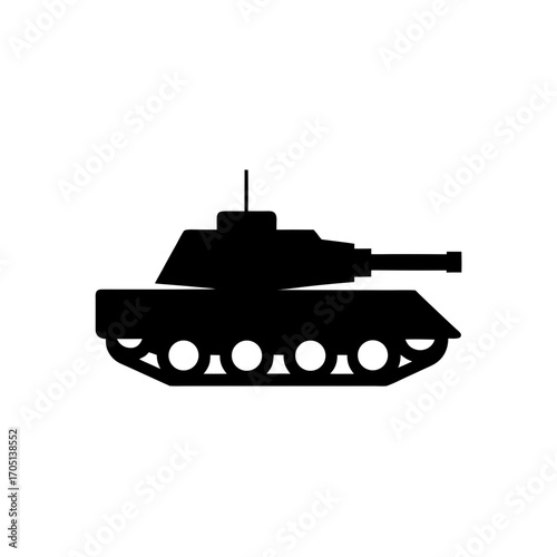 Silhouette of a military tank on white on transparent background
