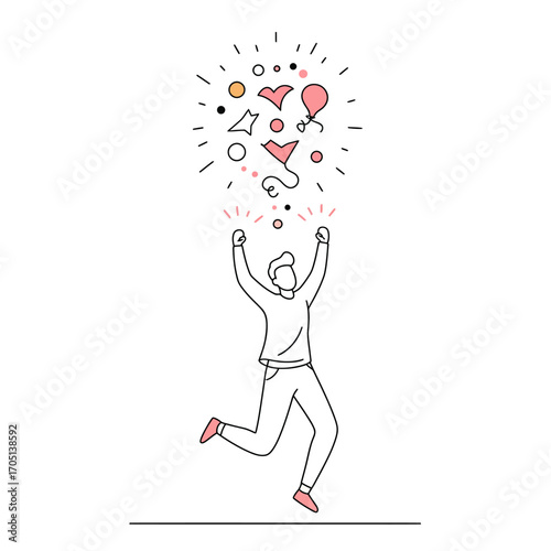 Vector Illustration of Joyful Success Celebration: Achieving Goals and Personal Milestones