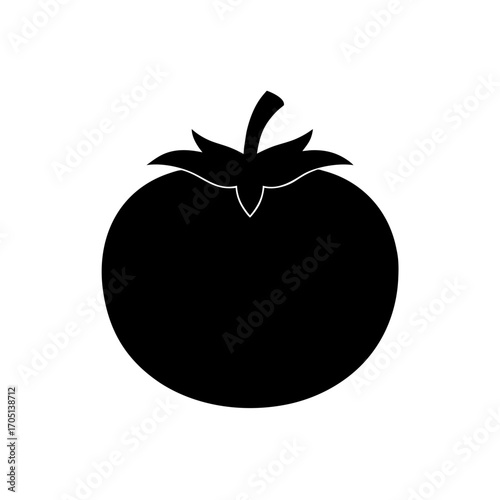 Silhouette depiction of a single tomato on transparent background