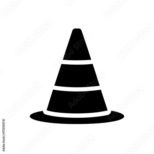 Black traffic cone with white horizontal lines on transparent background silhouette