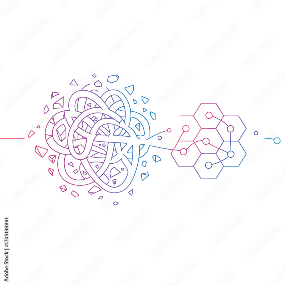 Obraz premium Streamlining Complexity: A Vector Illustration of Data Transformation and Problem-Solving for Modern Business