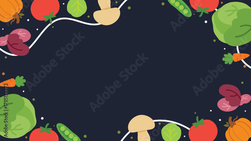 Dark background vegetables border fresh organic farm healthy cooking