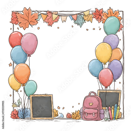 Cheerful Back to School Album Cover with Maple Leaves and School Icons