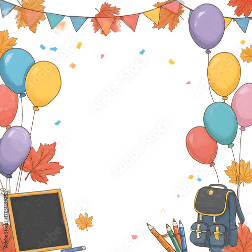 Cheerful Back to School Album Cover with Maple Leaves and School Icons