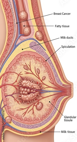 Breast Anatomy Cross-Section Diagram.