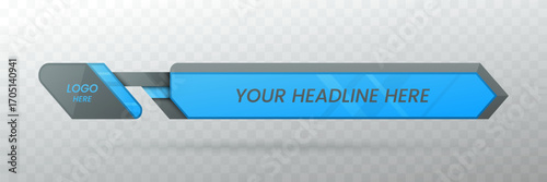 Modern lower third banner, sky blue and metallic grey overlay, broadcast screen template