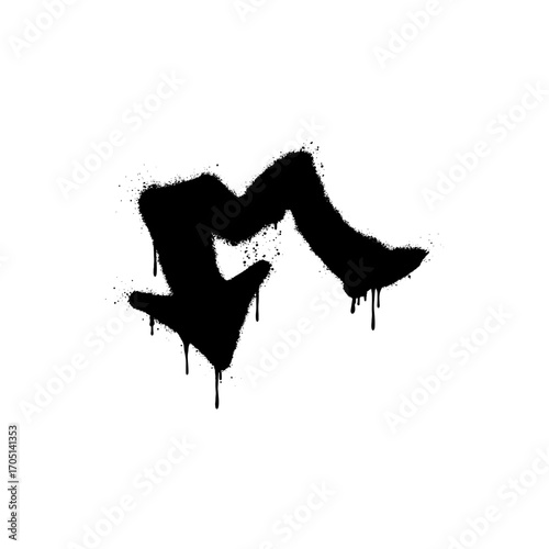 Illustration of a curved arrow drawn with graffiti art on a white background